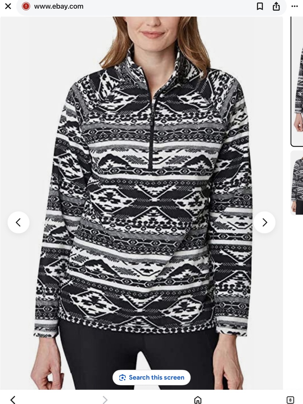 Eddie Bauer Black White Aztec Half-Zip fleece Pullover Medium NWOT native tribal